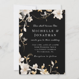 Schwarz-weiße Blumen Elegante Christliche Hochzeit Einladung