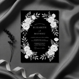 Schwarz-weiße Blumen-Eleganz-Hochzeit Einladung