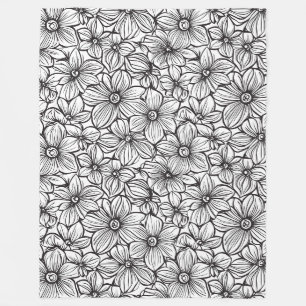 Schwarz Weiße Blumen Fleecedecke