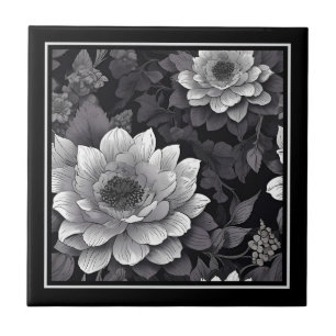 Schwarz-Weiße Blumen Fliese