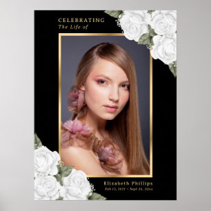 Schwarz-weiße Blumen-Foto-Gedenk-Trauer-Schild Poster