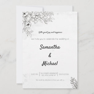 Schwarz-Weiße Blumen-Foto-Hochzeitseinladung   Einladung