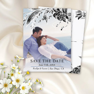 Schwarz-weiße Blumen Foto Save-the-Date-Karte Postkarte
