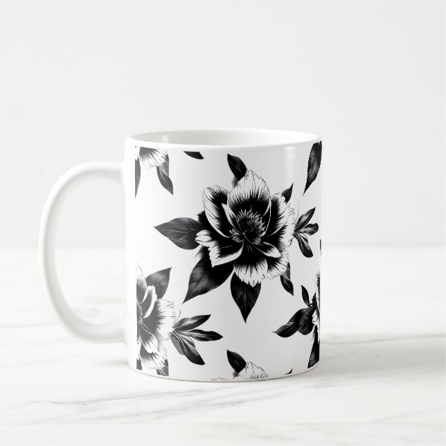 Schwarz-weiße Blumen  Kaffeetasse (Links)