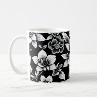 Schwarz-weiße Blumen Kaffeetasse