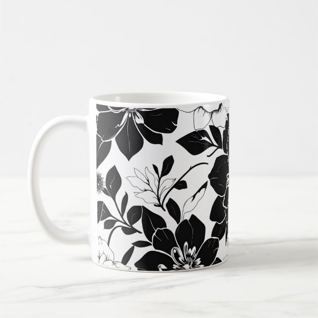 Schwarz-weiße Blumen Kaffeetasse (Links)
