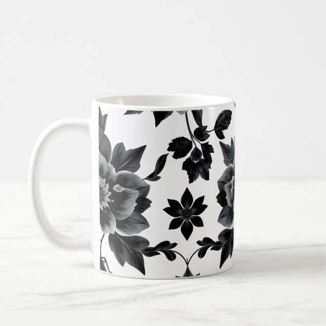 Schwarz-weiße Blumen  Kaffeetasse (Links)