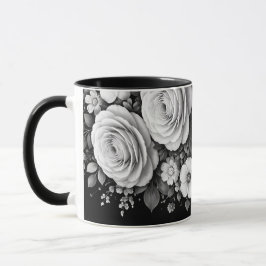 Schwarz-weiße Blumen-Kaffeetasse Tasse