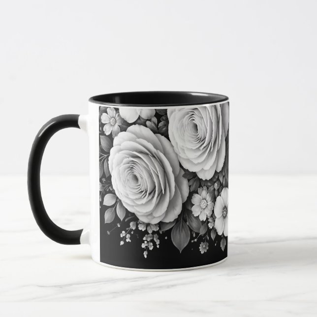 Schwarz-weiße Blumen-Kaffeetasse Tasse (Links)