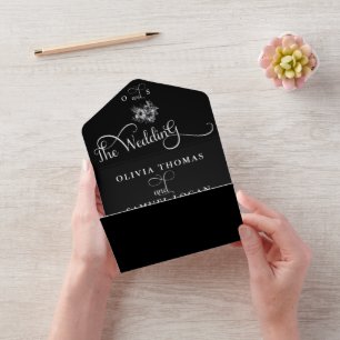 Schwarz Weiße Blumen   Kalligrafie Moderne Hochzei All In One Einladung
