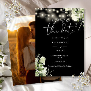 Schwarz-Weiße Blumen-Lichterkette Foto-Hochzeit Save The Date