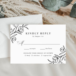 Schwarz-weiße Blumen-Menüwahl-Hochzeit RSVP Karte