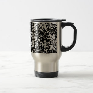 Schwarz-weiße Blumengebinde-Reisemug Reisebecher