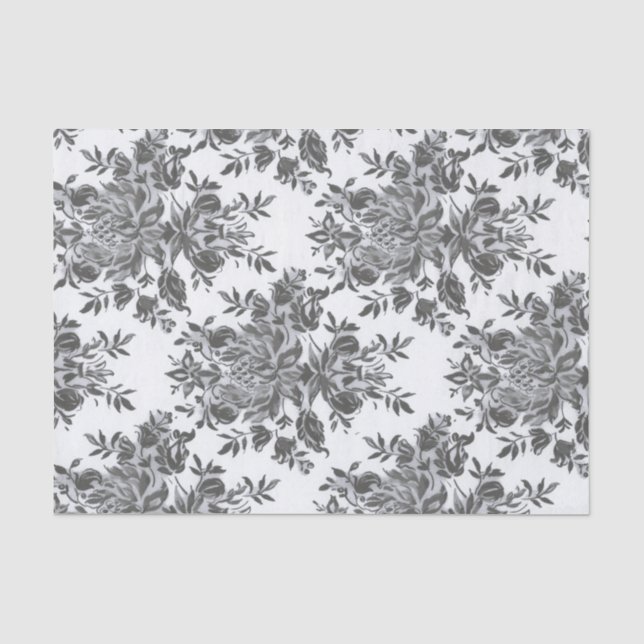 Schwarz-weiße Blumenkollage viktorianisch Seidenpapier (Vorderseite)