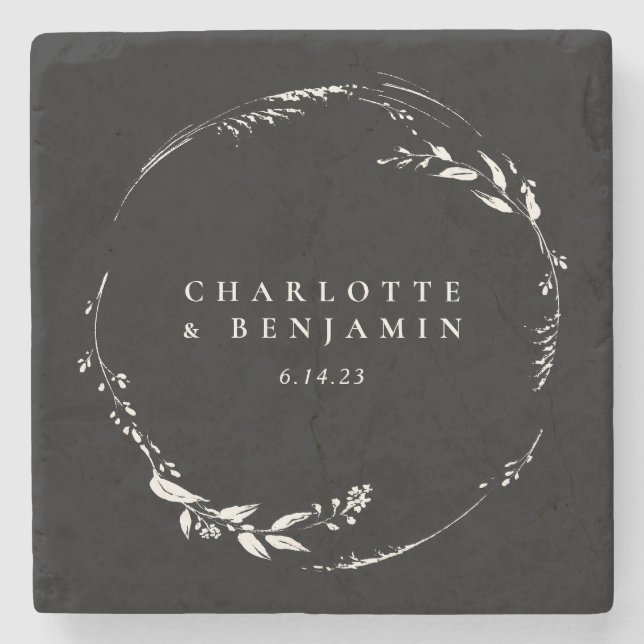 Schwarz-weiße Blumenkreuz-Monogramm Personalisiert Steinuntersetzer (Vorderseite)