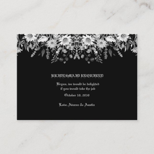 Schwarz-weiße BlumenWedding Bridesmaid Begleitkarte (Vorderseite)