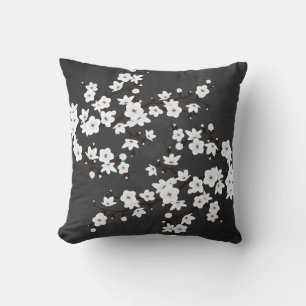 Schwarz-Weiße Blüten-Kirschblüten  Kissen
