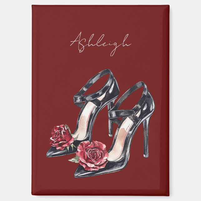 Schwarz-weiße BlütenHigh Heels Magnet (Vorderseite)