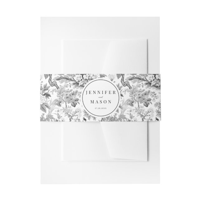 Schwarz-weiße Blütenhochzeit Einladungsbanderole (Vorderseite Beispiel)