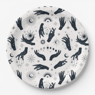 Schwarz-weiße Boho Moon-Hand Pappteller