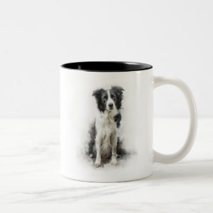 Schwarz-weiße Border Collie-Aquarellkunst Zweifarbige Tasse