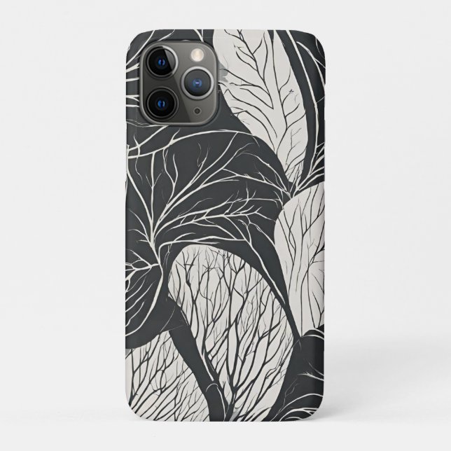 Schwarz-weiße botanische Blattkunst Case-Mate iPhone Hülle (Rückseite)