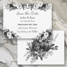 Schwarz-Weiße Botanische Hochzeit Save-the-Date-Ka
