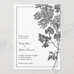 Schwarz-weiße botanische Illustration Save the Dat Date