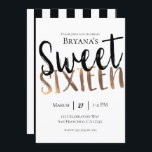 Schwarz-weiße Bronze Moderne Süße 16 SIXTEEN Party Einladung<br><div class="desc">Passen Sie Ihre Veranstaltung an.</div>