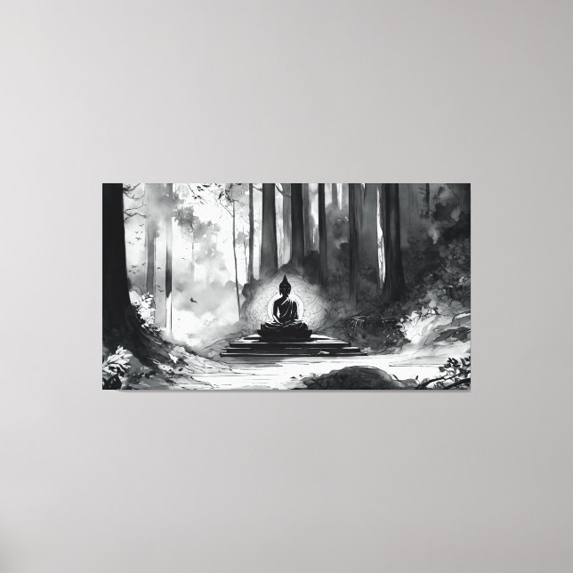 Schwarz-weiße Buddha-Wandkunst Leinwanddruck (Vorderseite)
