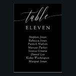 Schwarz-weiße Calligrafy Tischnummer Gästennamen<br><div class="desc">Elegante Tischkarten in Schwarz und Weiß mit einem zarten Kalligraphieskript. Fügen Sie die Namen Ihrer Hochzeitsgäste hinzu!</div>