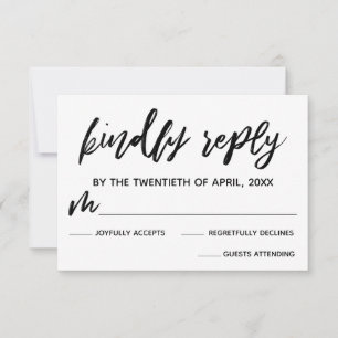 Schwarz-weiße Casual Handschrift Hochzeit RSVP Karte