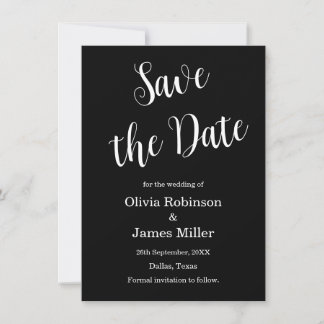 Schwarz-weiße Casual-Hochzeit Save The Date