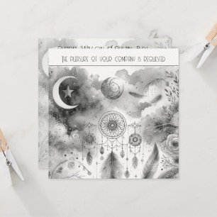 Schwarz-weiße Celestial Moon Dream Catcher Wedding Einladung