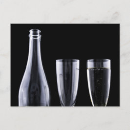 Schwarz-weiße Champagner Flaschenbrille Festlich Postkarte