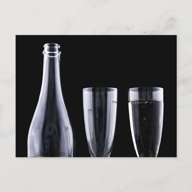 Schwarz-weiße Champagner Flaschenbrille Festlich Postkarte (Vorderseite)