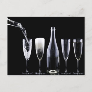 Schwarz-weiße Champagner Flaschenbrille Festlich Postkarte