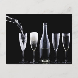 Schwarz-weiße Champagner Flaschenbrille Festlich Postkarte