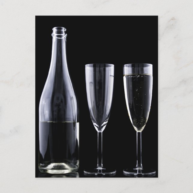 Schwarz-weiße Champagner Flaschenbrille Festlich Postkarte (Vorderseite)