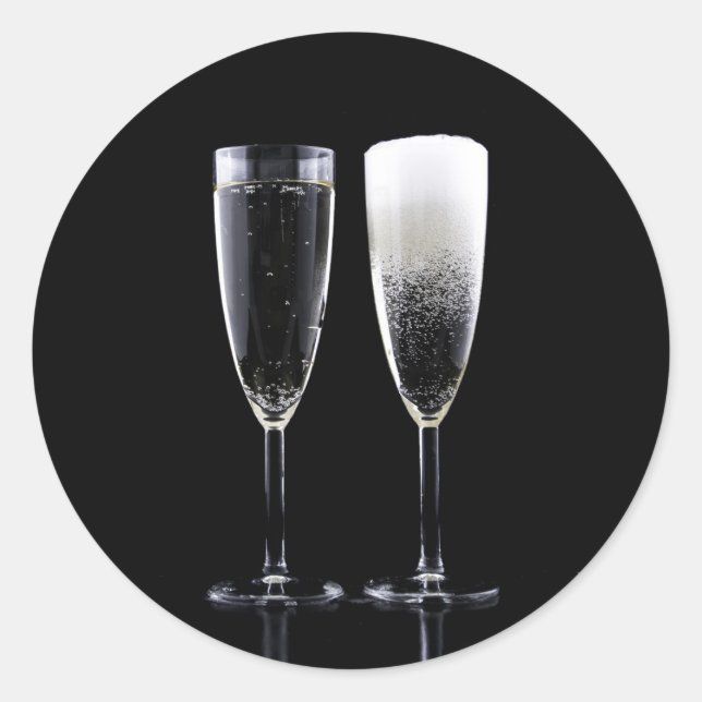 Schwarz-weiße Champagner Flaschenbrille Festlich Runder Aufkleber (Vorderseite)