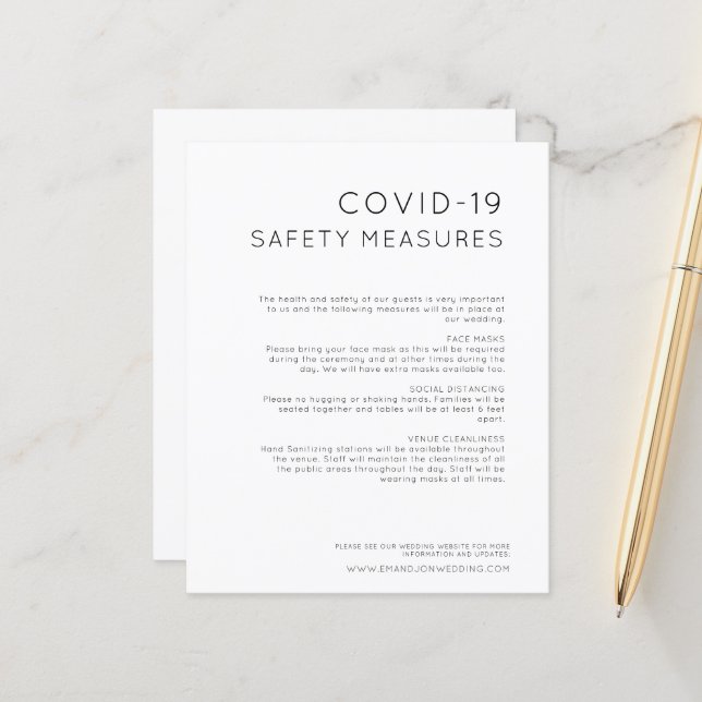 Schwarz-weiße COVID-Sicherheitsmaßnahmen für Hochz (Vorderseite/Rückseite Beispiel)