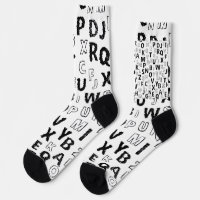 Schwarz-weiße Crew-Socken mit Alphabet-Muster