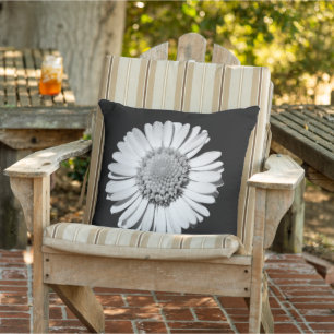 Schwarz-weiße Daisy Floral Art Botanische Fotograf Kissen