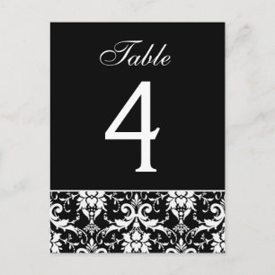 Schwarz-weiße Damask-Hochzeitkarte Tischnummer
