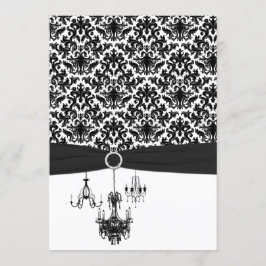 Schwarz-weiße Damask Kronleuchter Hochzeitseinladu Einladung