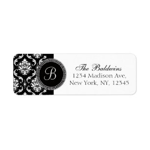 Schwarz-weiße Damask Monogram Address Labels