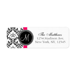 Schwarz-weiße Damask Monogram Address Labels