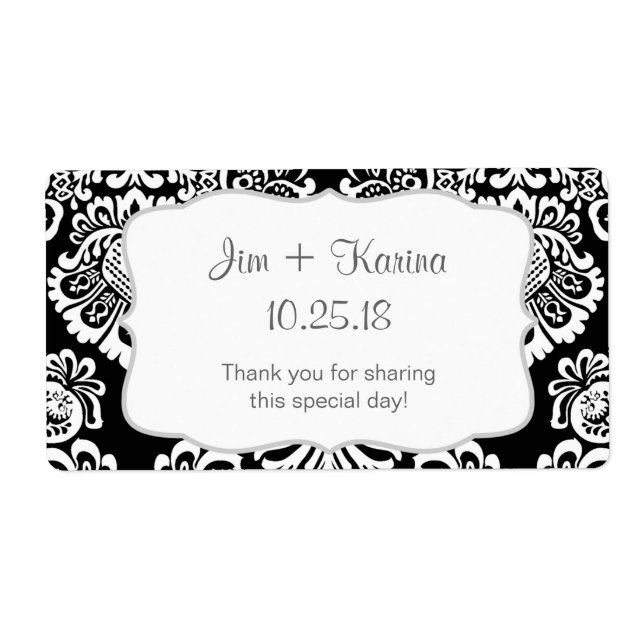 Schwarz-weiße Damask Water Bottle - passen Sie sie (Vorne)