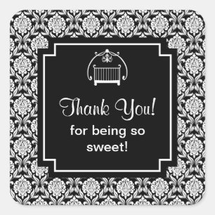 Schwarz-weiße Damaskochecke Kinderdusche Square Quadratischer Aufkleber