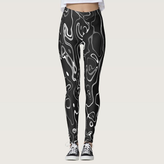 Schwarz-weiße Damaskus abstrakte Wirbel coole Must Leggings (Vorderseite)